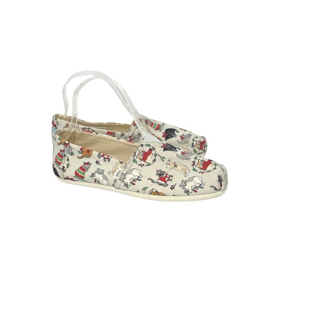TOMS Women’s Alpargata Belmont Holiday Cats Slip On Flats Feline Print Size 7